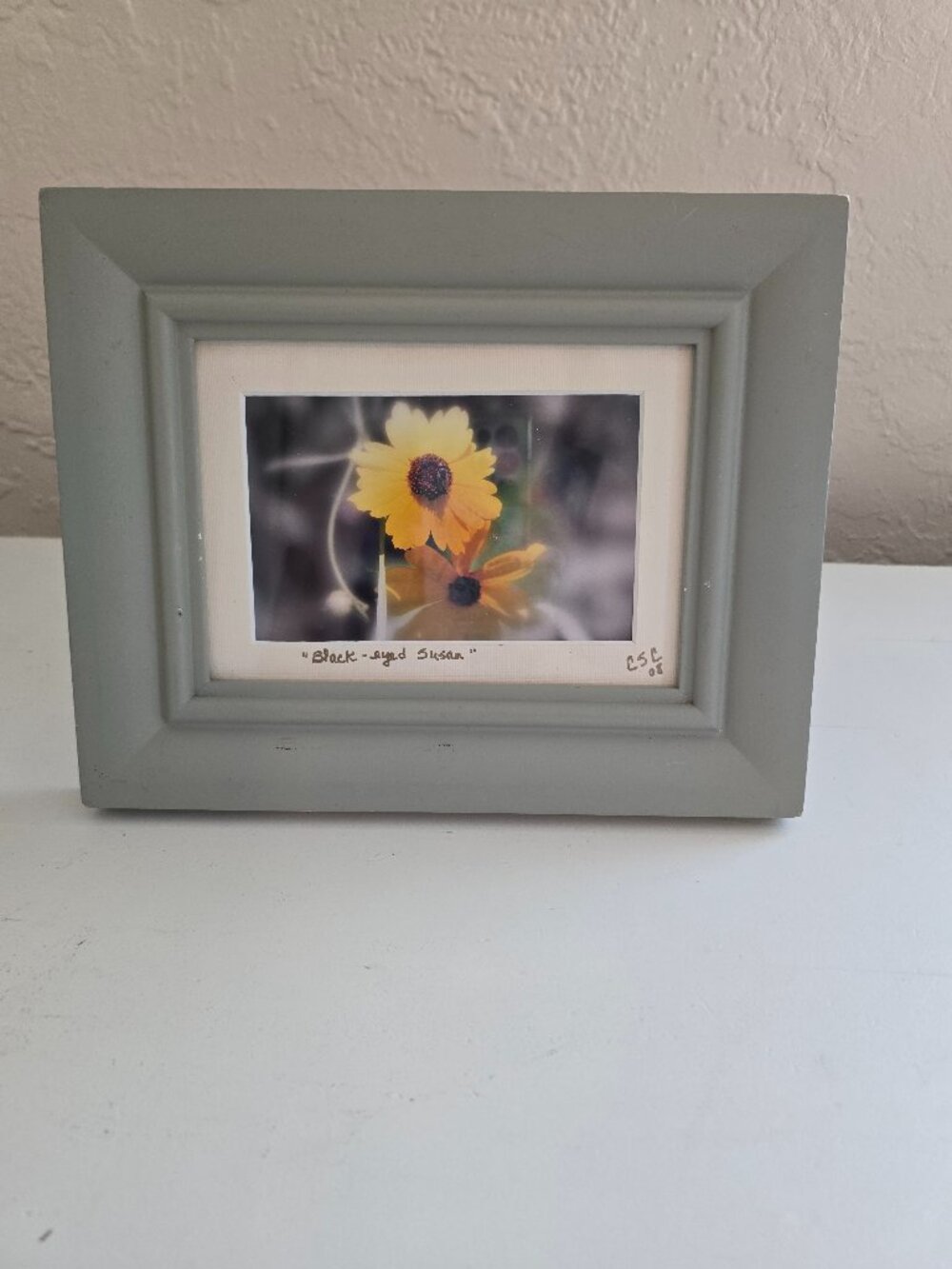 Signed "Black-eyed Susan" Floral Art Photograph in Sage Green Frame